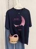 Beautiful Moonlight Prints T-Shirts Women Summer Comfortable Short Sleeve Tops Soft Loose T Shirt Basics O-Neck Womans Clothes