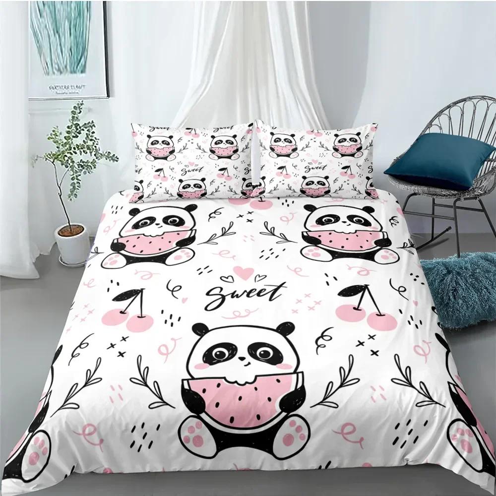 Cartoon Cute Panda Comfortable Duvet Quilt Cover Pillowcase Bedding Set Children Bedroom Decoration Home Textile