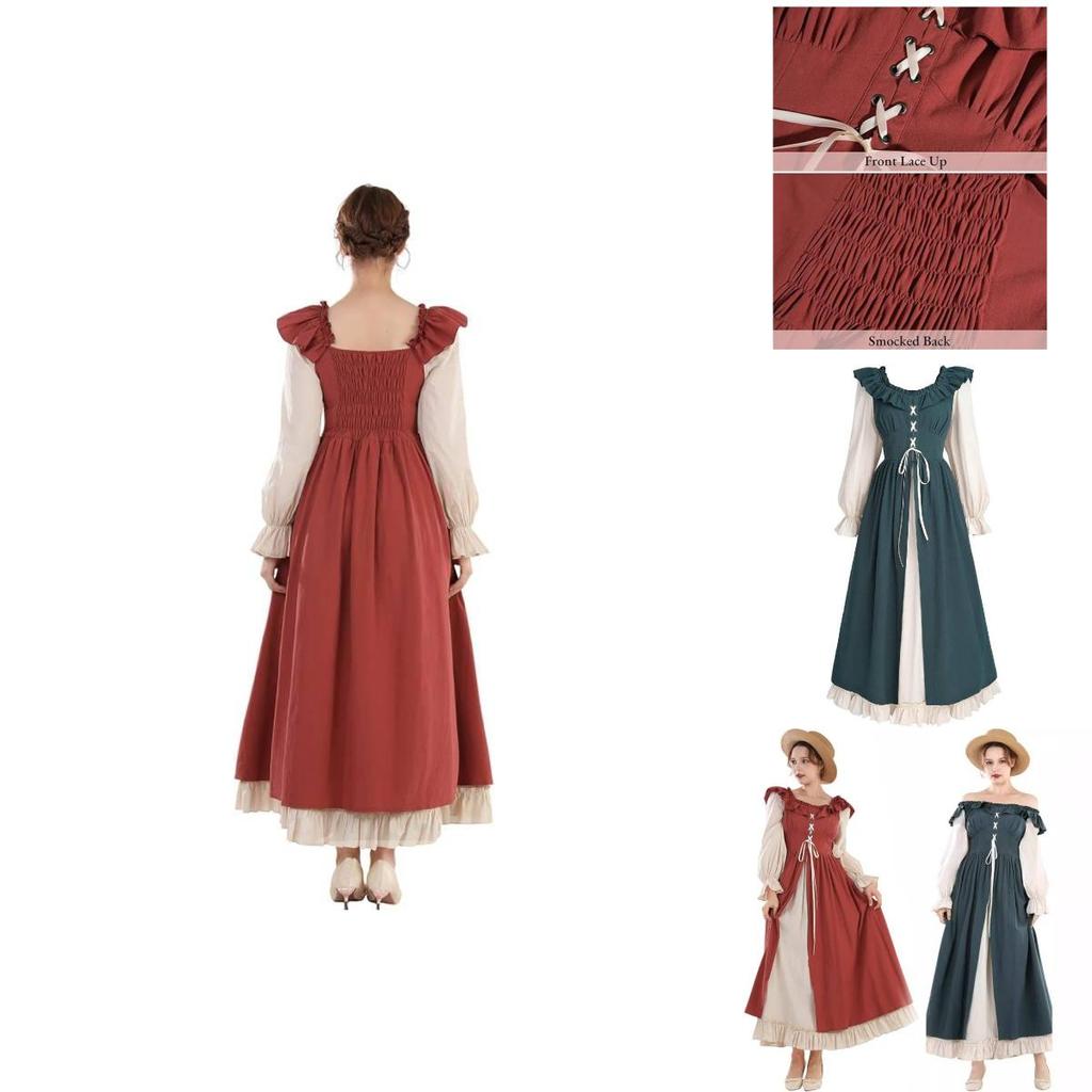 Renaissance Medieval The Lotus Long Sleeves Dresses Cosplay Clothes Costume