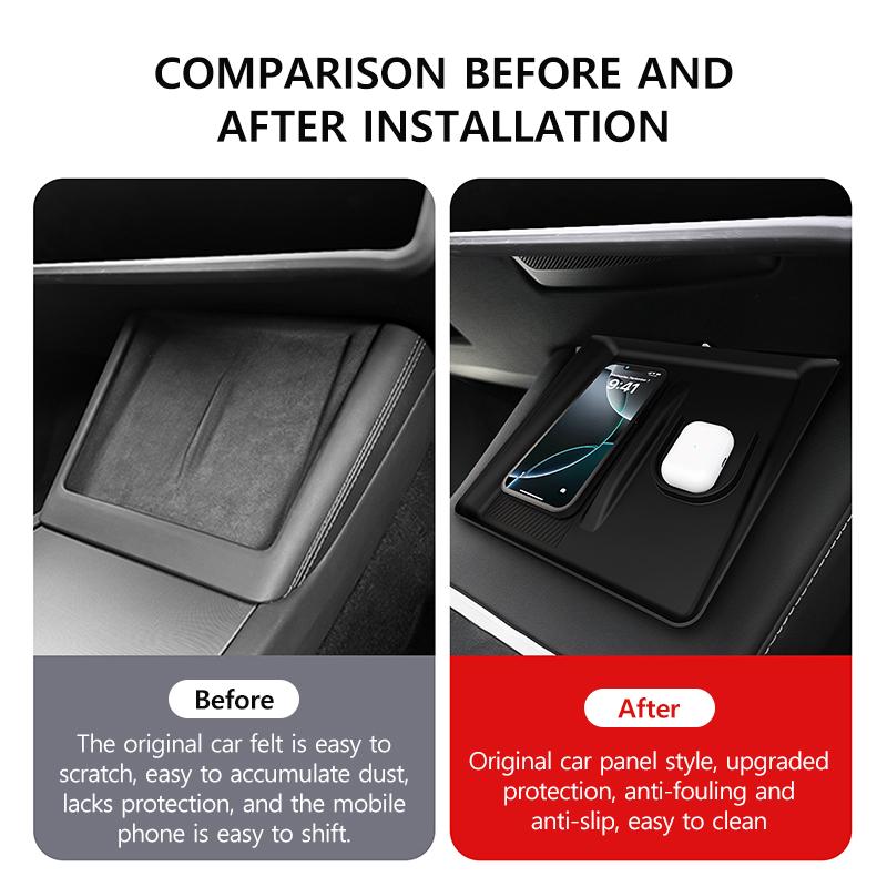 Car Wireless Charging 2-in-1 Silicone Pad for Tesla Model Y Juniper 2025 Anti-skid Accessories for Mobile Phone and Earphones