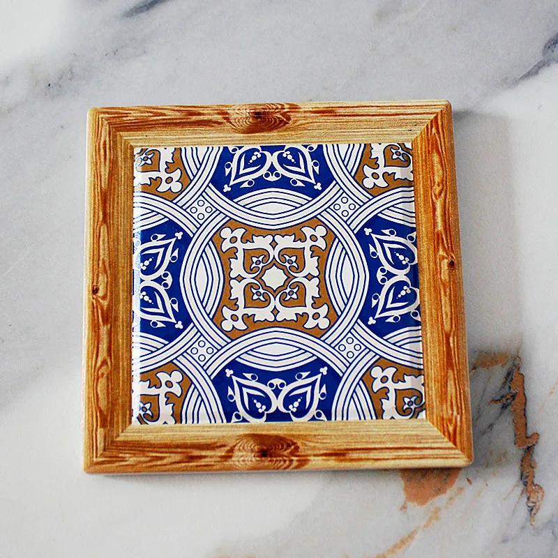 2025 Bohemian Square Vintage Retro Insulation Pad, Mat Floral Tile Ceramic Coffee Coaster, Kitchen Home Desktop Decoration Pads