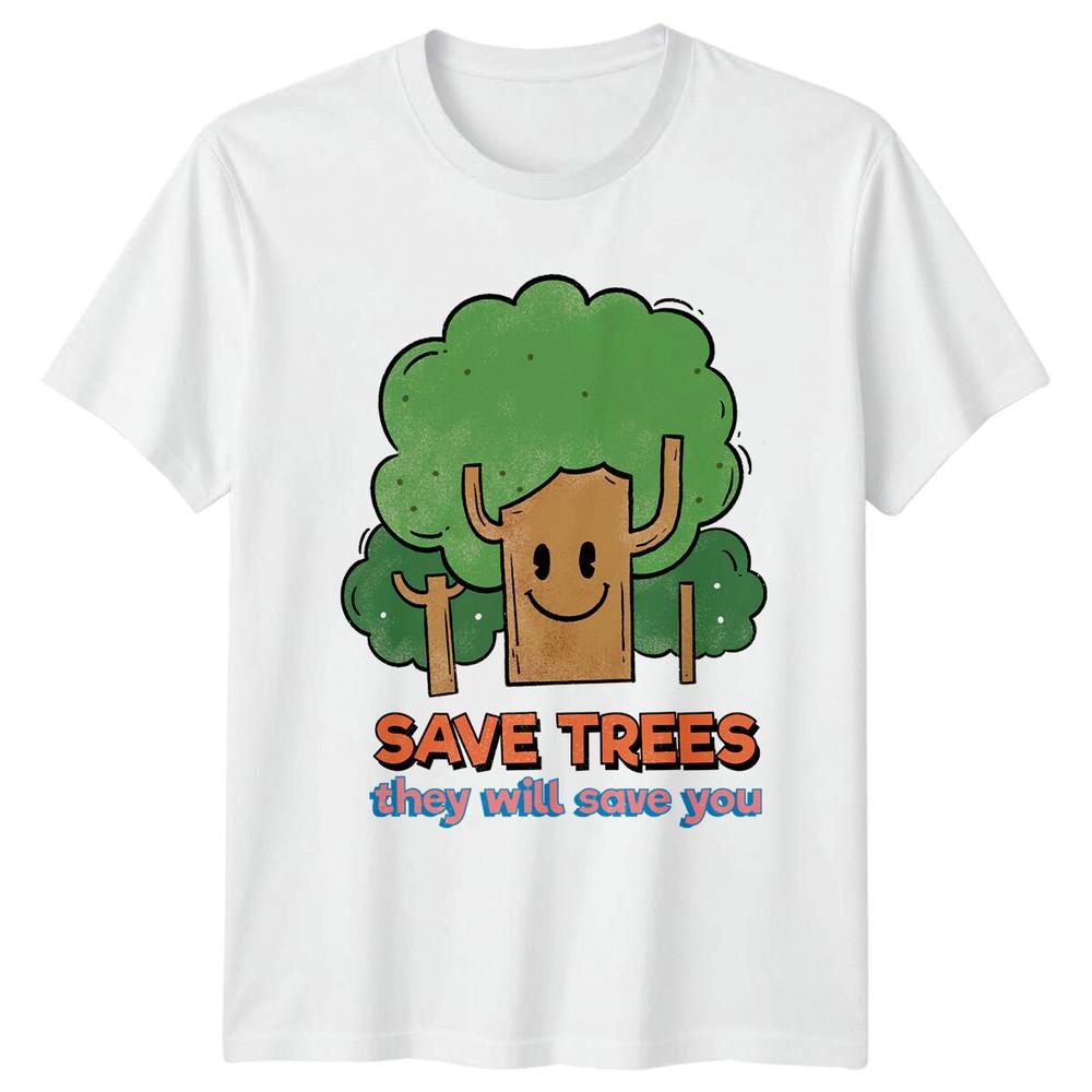 Save Trees They Will Save You Earth Day Cartoon Tree TShirt S