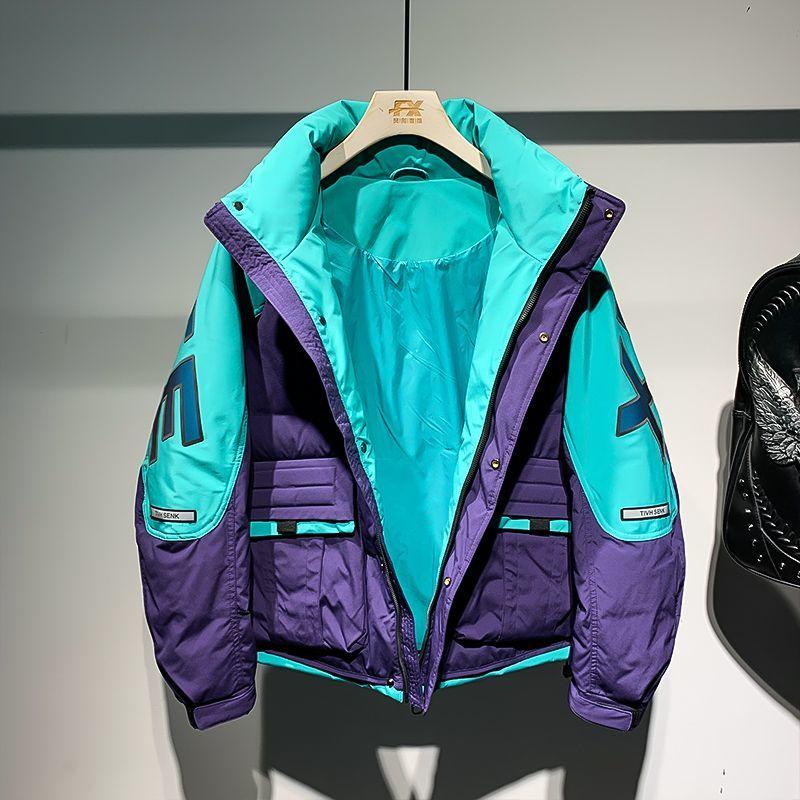 Personalized and Fashionable Men's Spliced Contrasting Color Youth Bread Jacket 2025 Winter New Versatile Parkas Male Clothing