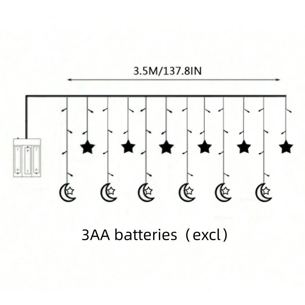 1PC 3.5M120LED Star Moon LED Light String,powered by 3AA Batteries(excl),suitable for Bedroom and Ramadan Decoration