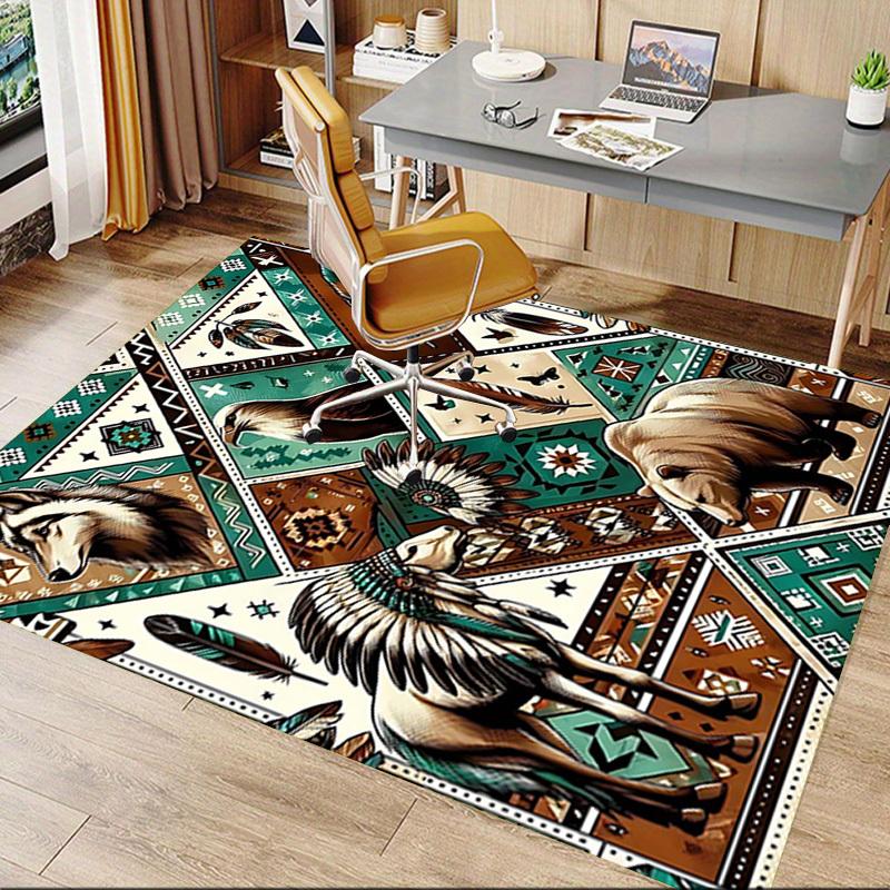 1PC Native American, Wildlife Non-Slip Floor Carpet Compatible for Office&Living Room&Bedroom&Dining room - Flat- Soft & Pattern, Vibrant Colors-W240
