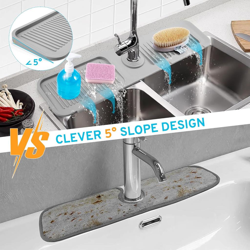 Kitchen Sink Splash Guard,Silicone Sink Mat for Kitchen Sink Catcher Tray Mat Protectors for Kitchen Sink(Grey 24.0" X 5.5")