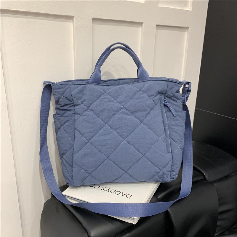 Autumn and Winter Commuting Large-capacity Tote Bag, Student Class Shoulder Bag, Cotton Clothes, Messenger Bag, Soft Waxy Handbag