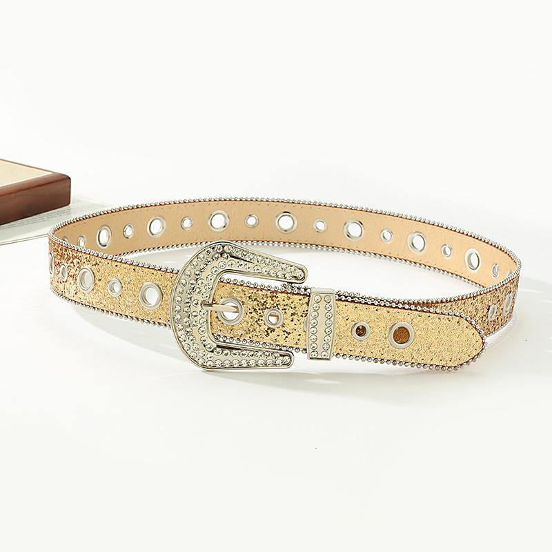 New Buckle Ring Diamond Buckle Black Fresh Sweet Belt Simple Fashionable Versatile Belt