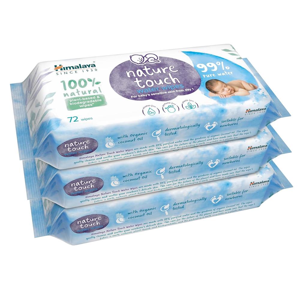 Himalaya Nature Touch Water Baby Wipes 72 Count Pack of 3 Sensitive Skin Biodegradable