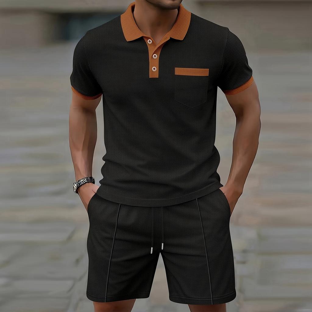 Men's  Collar Short-sleeved Shorts Set - Quick-drying Two-piece Set