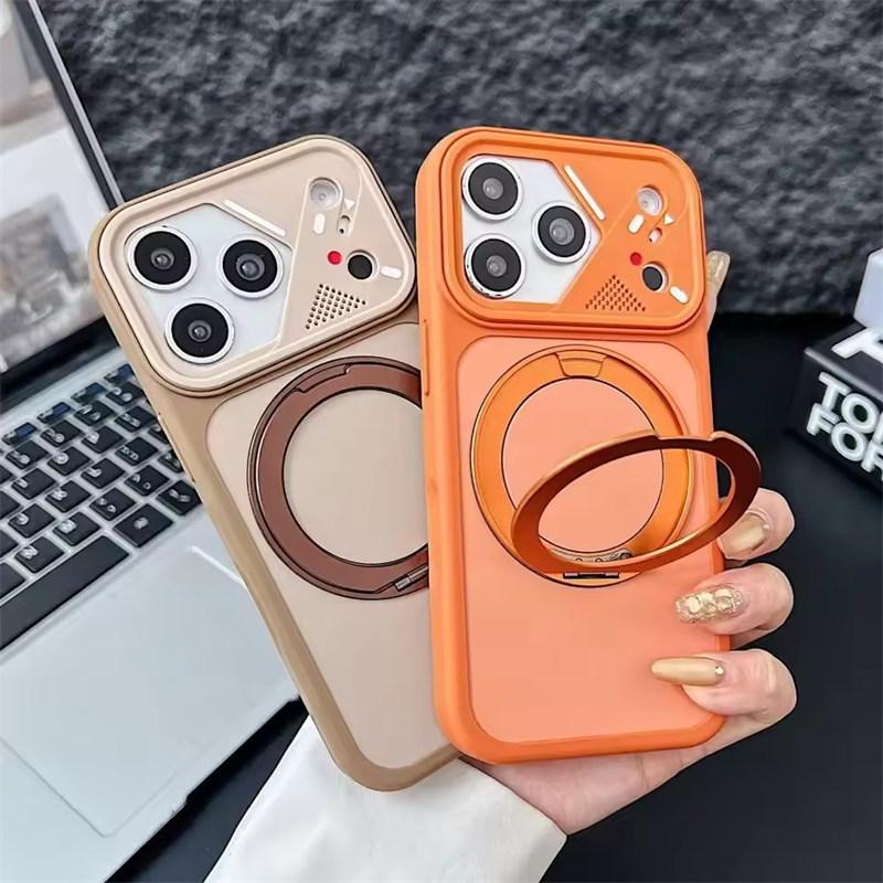 Luxury Magnetic 360° Rotate Bracket Phone Case For Iphone 17 Air 16 15 14 13 12 Pro Max For Magsafe Metal Stand Cover