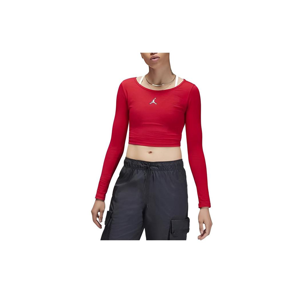Jordan Flight Solid Logo Print Crew Neck Long Sleeve T-Shirt Women tops Red DQ4466-687