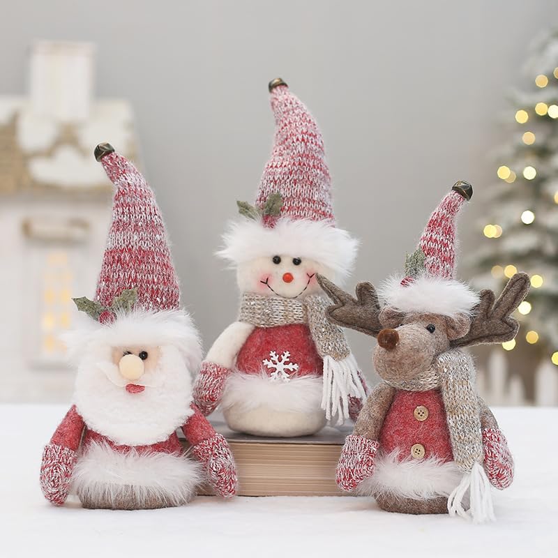 Christmas Plush Toy Santa Claus Reindeer Snowman Doll Decoration Ornament Figurine Gift Home Decor Cute (Reindeer 1)