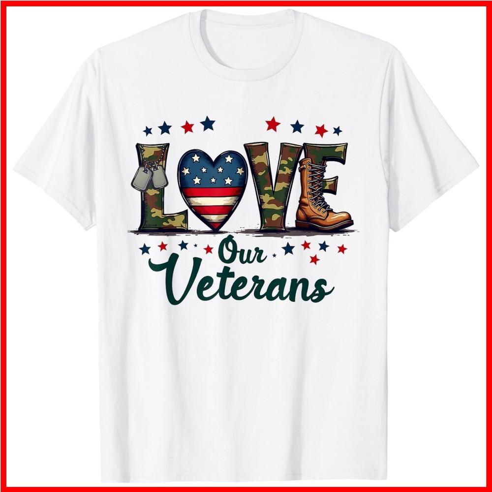 Love Our Veterans Day Proud Military veteran day White Cotton T-Shirt Unisex T-Shirt M