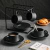 Capuccino Cups with Saucers and Metal Stand, 250ml Ceramic Coffee Cup Espresso Shots Cup Small Coffee Cups, Black and White
