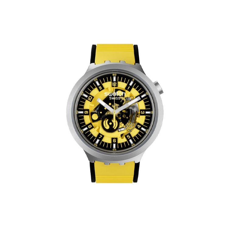 Swatch Big Bold Irony Quartz Watch 30m Water Resistant 47mm Skeleton Dial Stainless Steel Case Rubber Strap Men watches SB07S109 Skeleton