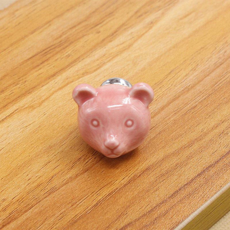 

KAK Ceramic Bear Drawer Knobs 3D Cartoon Cabinet Cupboard handles Novelty Creative 7 color Fashion Furniture Handles Hardware рожевий