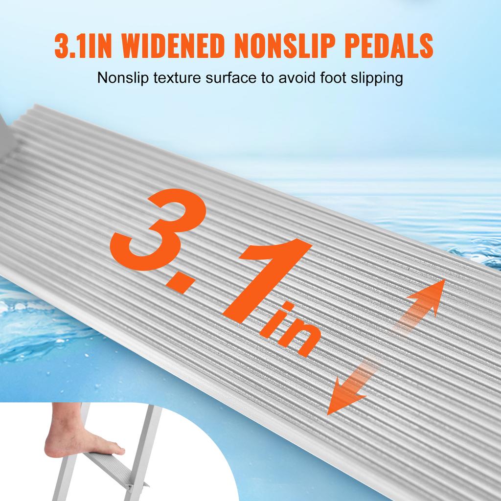 SucceBuy 3/4/5 Steps Removable Dock Ladder 350/500Lbs Load Pontoon Boat Ladder with Rubber Mat for Lake, Marine Boarding, Pool