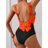 Women's One-Piece Swimsuit Slim Fit Waist-Cinching Round Neck Floral Print Black with Pink Flowers High Elasticity Swimsuit for Beach Pool Summer