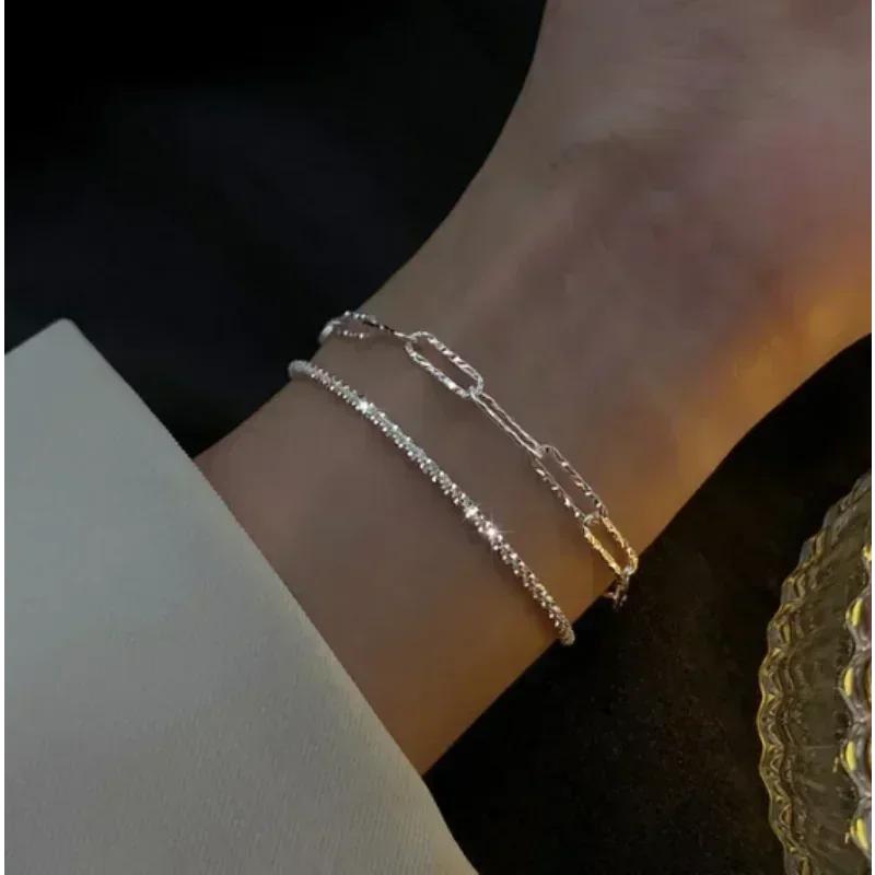 925 Silver Double Layer Pearl Bracelet for Women Girl Design Bead Korean Jewelry Charm Bracelet