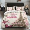 3 Romantic Eiffel Tower Printed Down Duvet Covers, 1 Down Duvet Cover+2 Pillowcases, Coreless. Soft and Comfortable Bedding Set