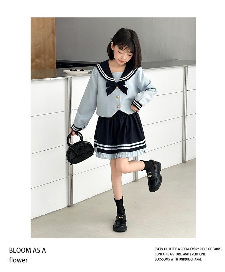 Girls' College Style JK Suit - Spring/Autumn 2025 Back-to-School Two-Piece Set (Shirt & Skirt)
