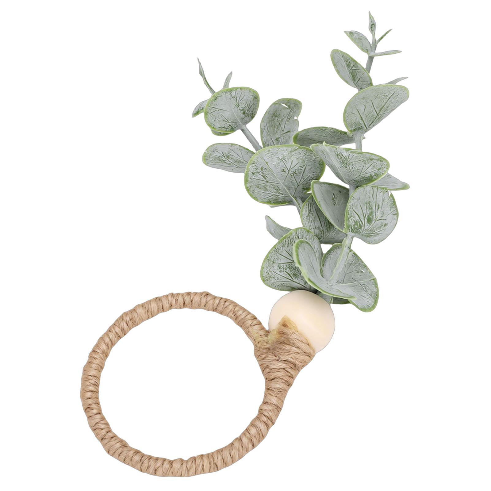 

12PCS Napkin Rings Bohemian Style Wood Bead Farmhouse Napkins Ring Holders for Weddings Parties Leaves Design