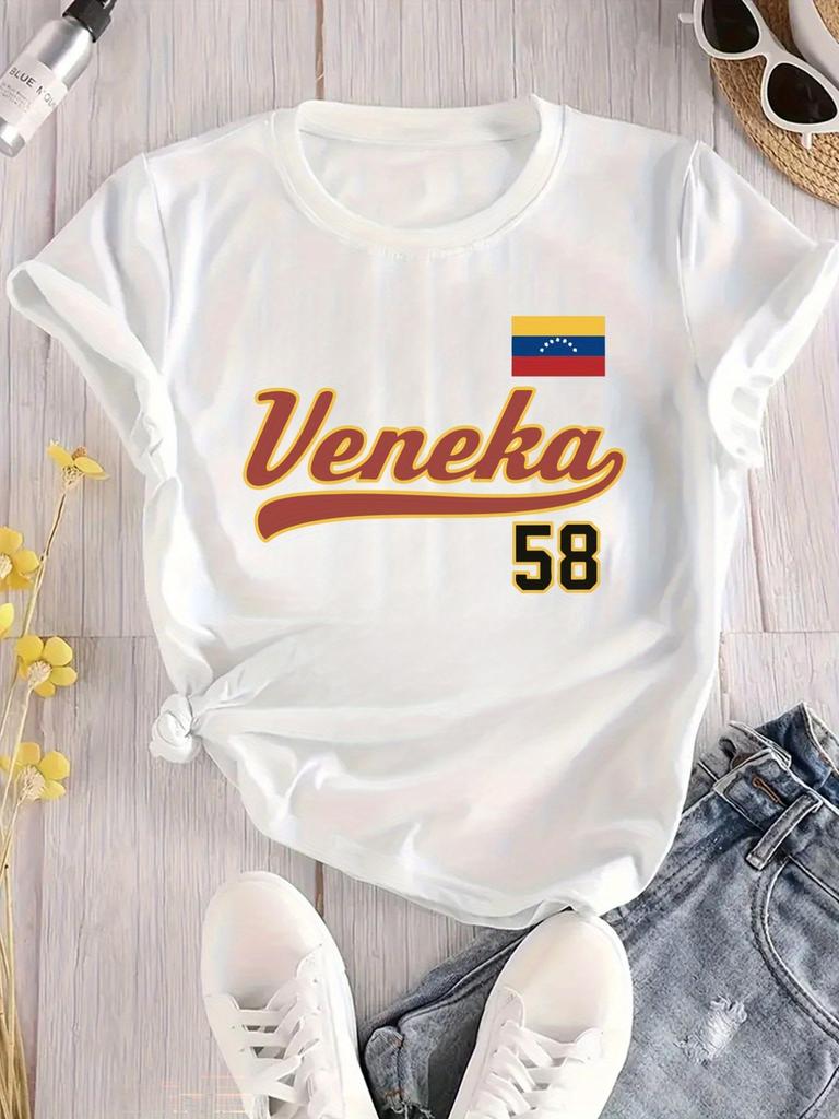 Venezuela Flagge Druck Unisex T-Shirt Lässig Rundhals Kurzarm Oberteil T-Shirts Bequem Leichte Passform Hemden Unisex Kleidung