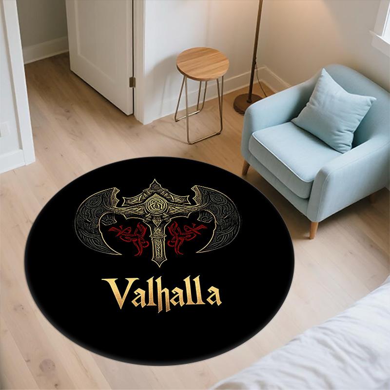 Wikinger-Streitaxt,Runder Teppich,Teppich für Wohnzimmer Schlafzimmer Sofa Spielzimmer Dekor,Rutschfeste Bodenmatte