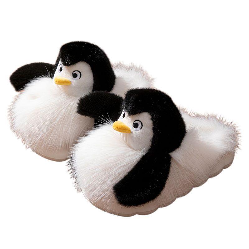 Apcans Cute Penguin Cotton Slippers Autumn and Winter Home Indoor Warm Plush Thickened Non-slip Fluffy Shoes