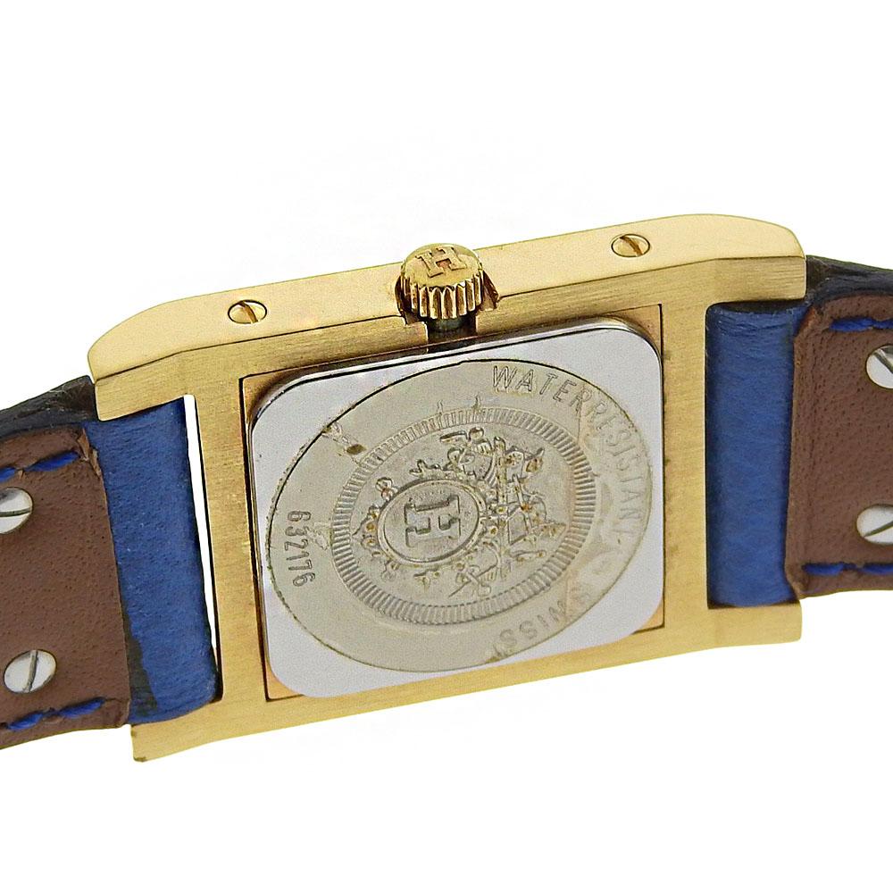 Hermes Medor Saatler Mavi/Para Beyaz Kadran Altın Kaplama/deri Kuvars Analog gösterge Kadın Kullanılmış