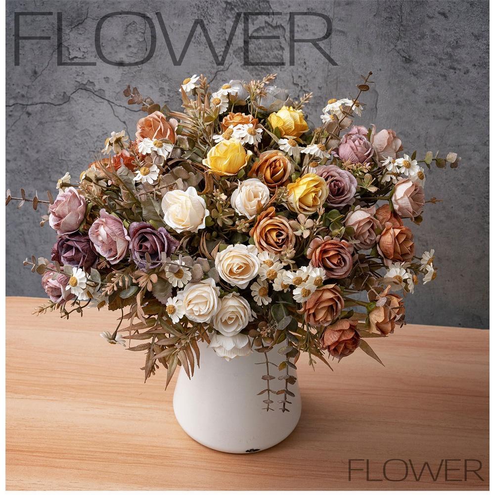Artificial Rose Bouquet Fake Floral Ornament Complete Set Arrangement