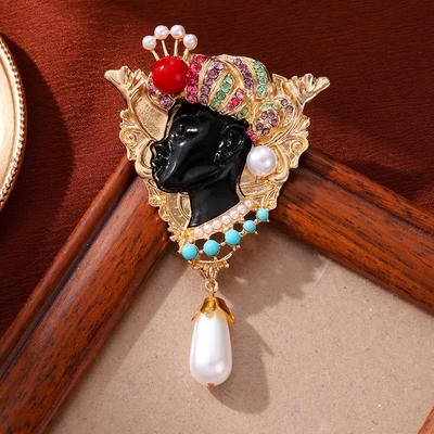 New Western Antique Egyptian Black Head Brooch Vintage Design Exotic Character Chieftain Pin Brooch