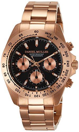 Мужские часы-хронограф Daniel Muller DM-2002BK в розовом золоте и черном цвете