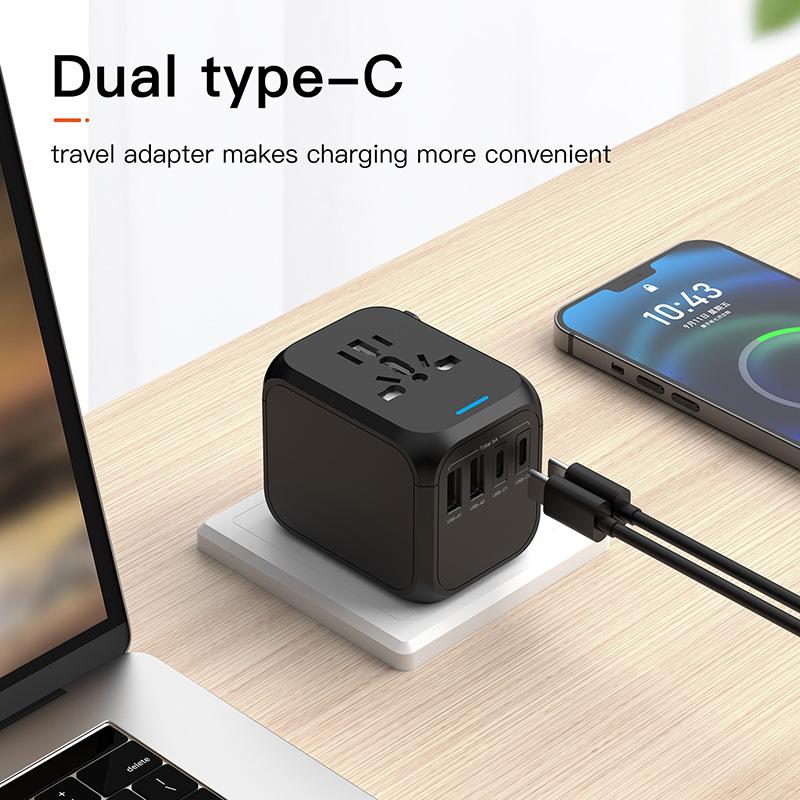 Upgraded Travel Adapter 2A2C: Multi-National Socket Converter for UK, AU, EU, US