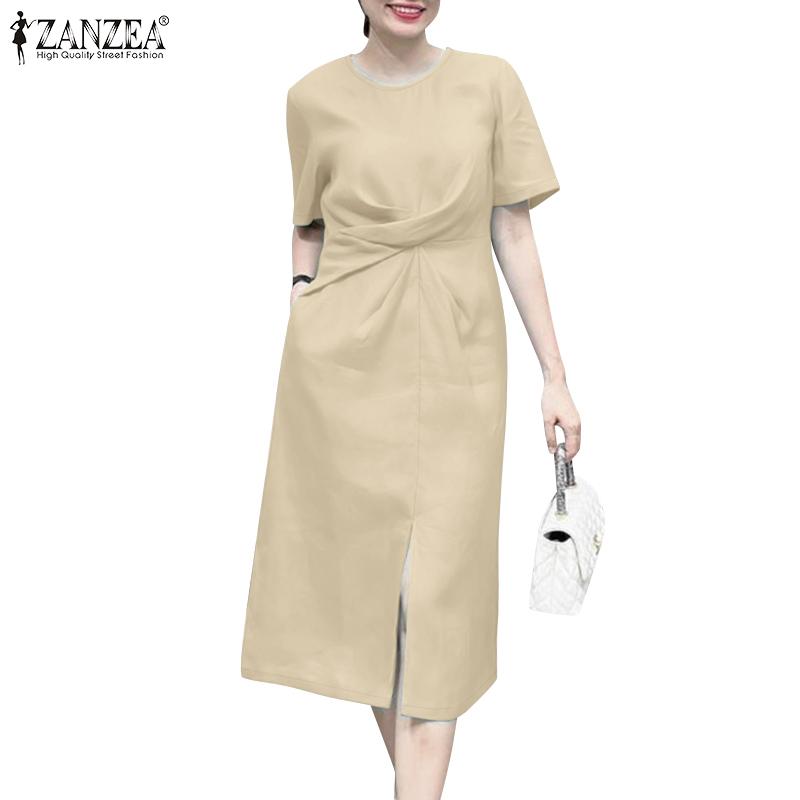 ZANZEA Vestido informal de verano para mujer, cuello redondo, holgado, manga corta