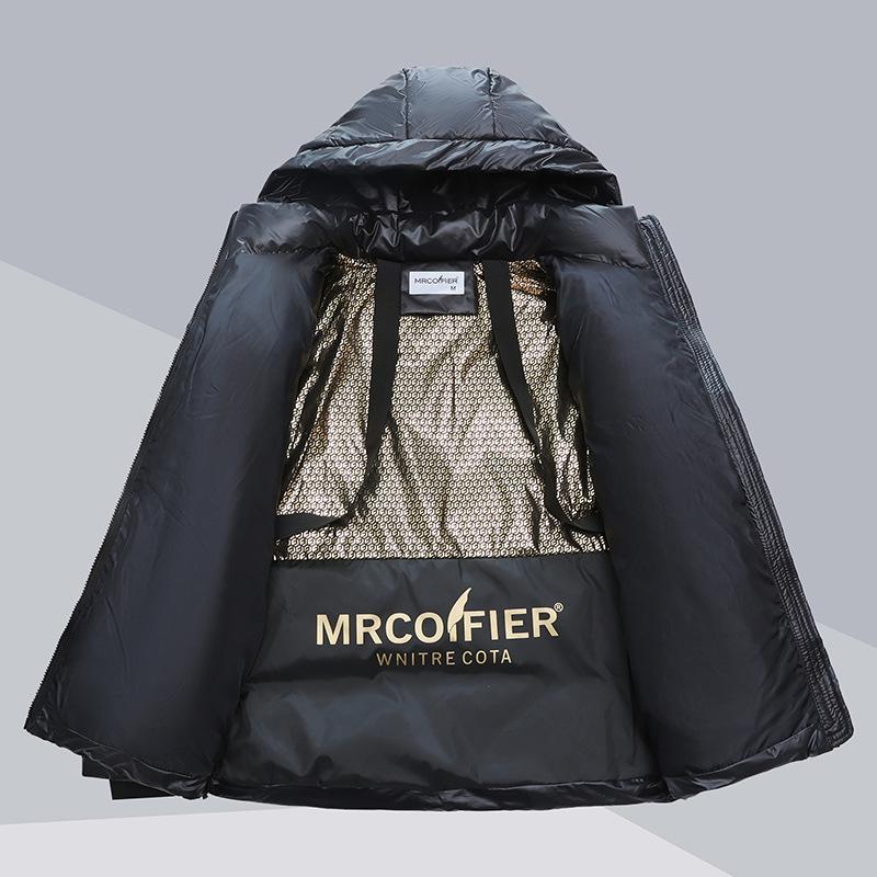 Dámský černý a zlatý prošívaný bavlněný kabát s kapucí: Krátká, volná a módní zesílená zimní bunda pro muže a ženy.