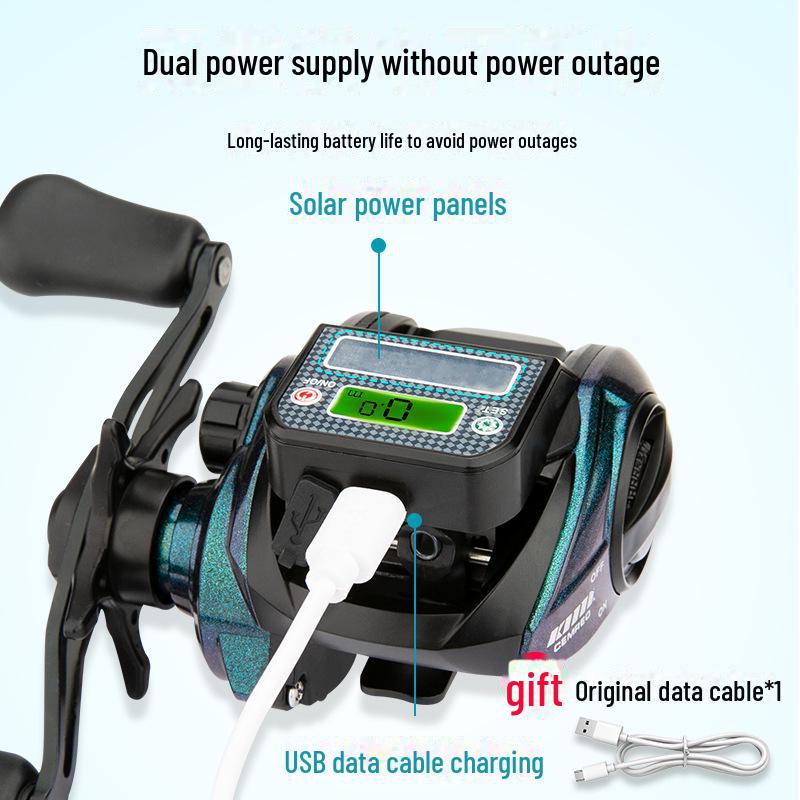 Rybářský naviják Komailai Solar USB s dobíjecím digitálním displejem