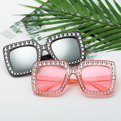 Unisex Diamant Plated Zonnebril Retro Vierkant Groot Montuur UV400 Zonnebrillen Mode Buiten Gepersonaliseerd