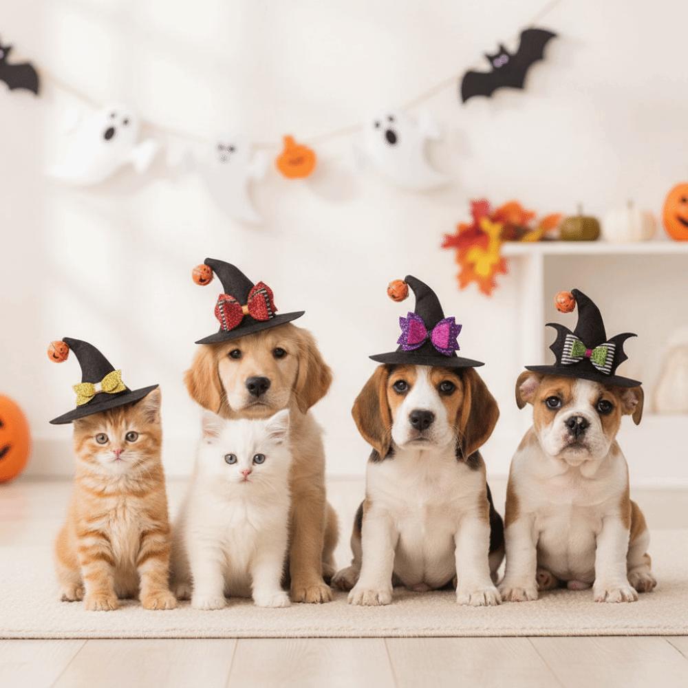 With Bell Cat Wizard Cap Sequin Bowknot Dog Halloween Headwear Pet Witch Hat Festival Carnival