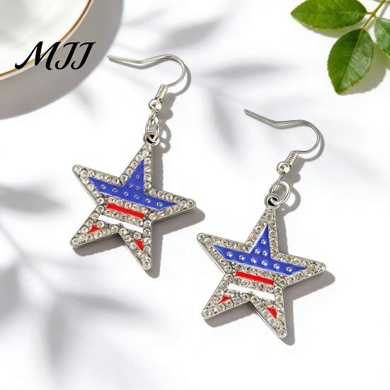 Exquisite Craftsmanship Earrings 1 Pair Hook American Independence Day Pattern Hollow Patriotic Alloy Heart Star Shape Red White Blue Jewelry