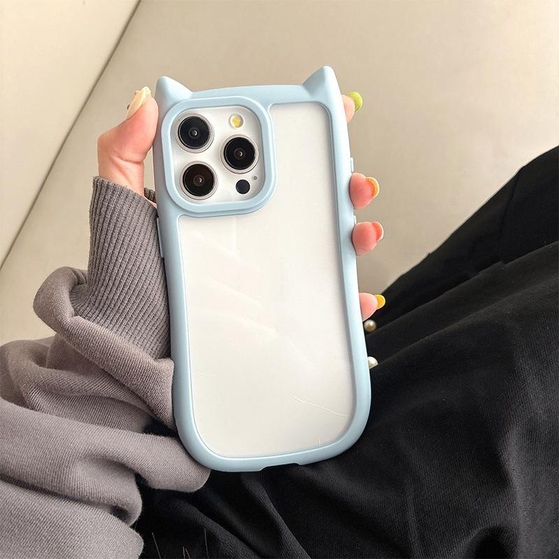Applicable To IPhone15 Transparent Mobile Phone Case Three Dimensional Cat Ears Apple 16PM Protective Case New 1413 High End Feeling