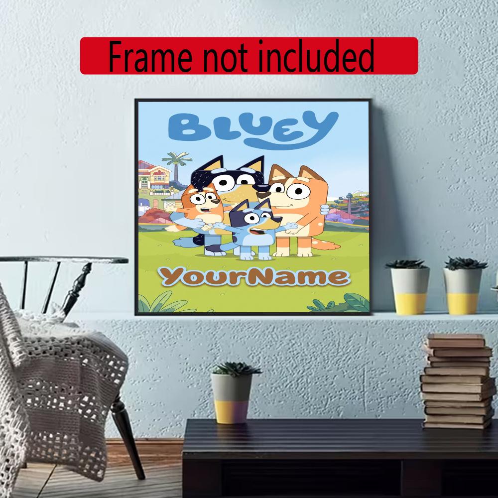 Bluey Customize Your Name Diamond Painting Round Diamond Diy Frameless Holiday Artwork Suitable For Home Office Wall Decoration