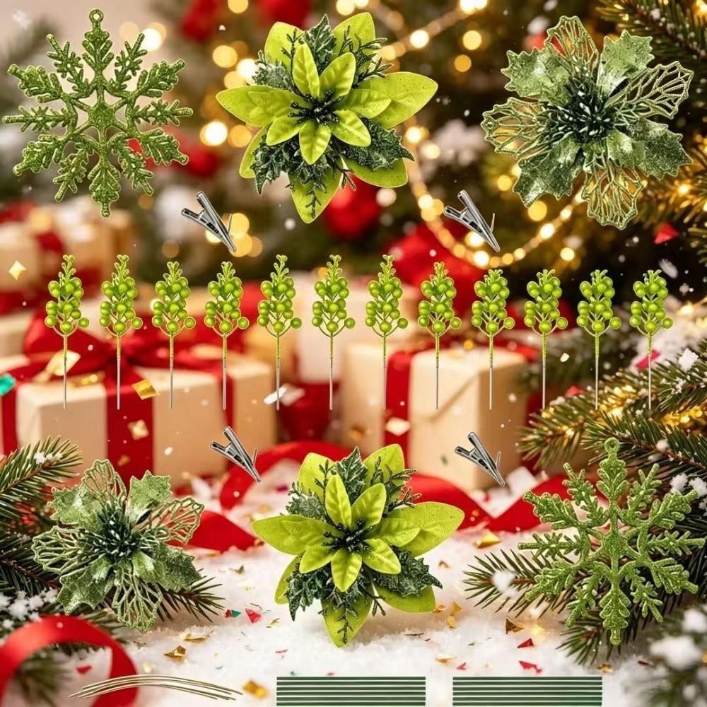 30pcs Set Multipurpose Artificial Christmas Flowers Glitter Poinsettia Flowers  for Party Decoration