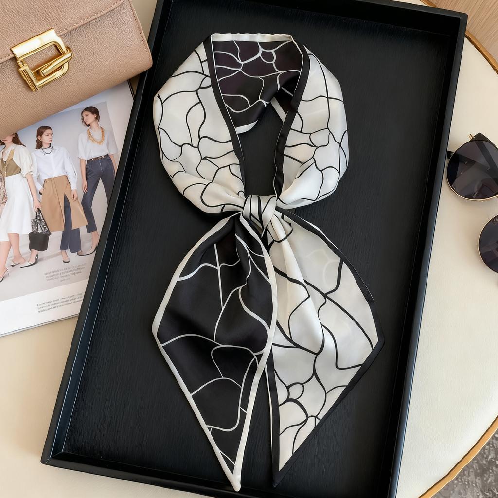 Temperament Long wide hair band, tied bag belt, double-sided silk scarf, retro literary satin streamer ins multi-functional scarf