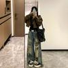 Bequeme Jeans mit zerrissenen Löchern und weitem Bein für Damen, Retro-Abfallboden-Wind, locker, gerade, schleifend, Tide-Jeans für Damen, lange Denim-Hose