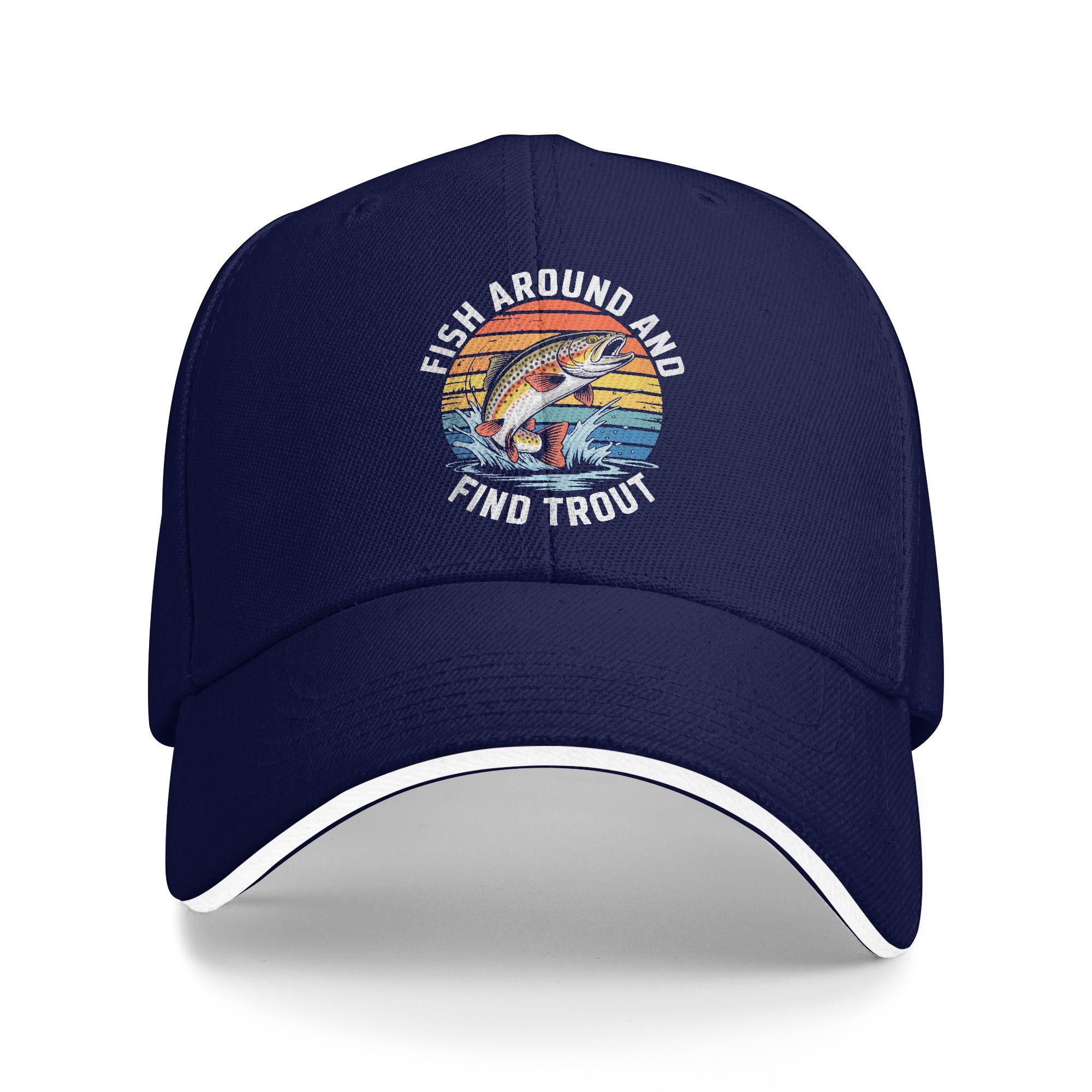 

Summer Fish Around and Find Trout Fishing Baseball Cap Outdoor Sport Vintage Print Sun Trucker Hat Female Male Baseball Caps As Picture темно-синього кольору