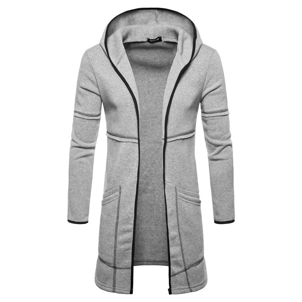 Fashion Mens Hooded Solid Trench Coat Jacket Cardigan Long Sleeve Outwear Blouse