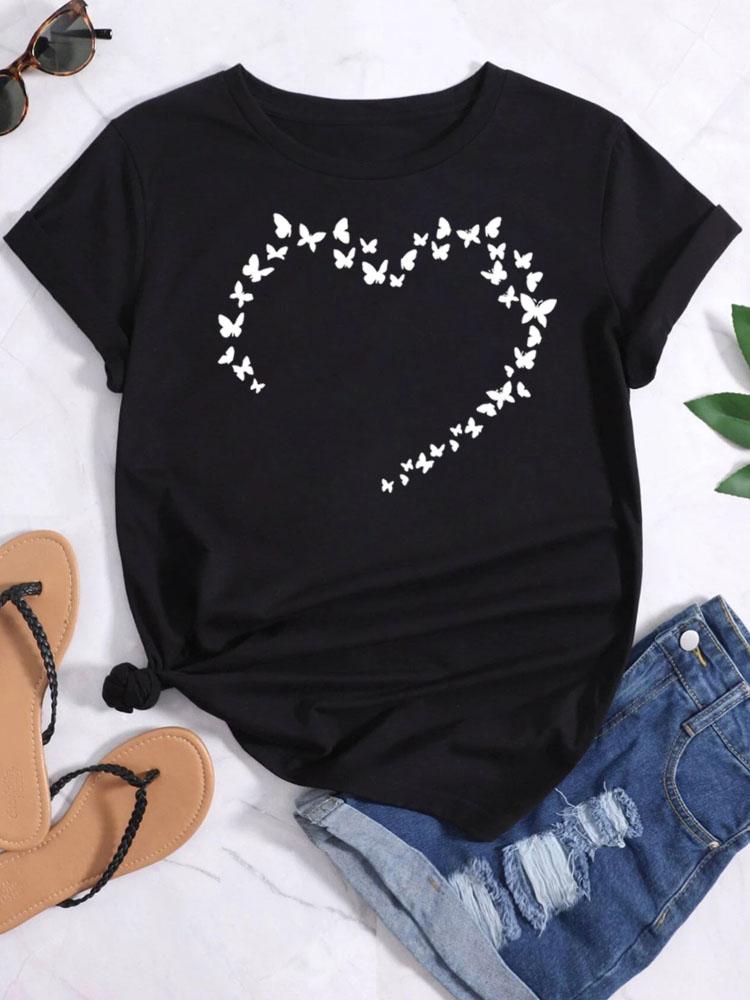 Fashion Women T-Shirt Love Butterfly Print T Shirt New Harajuku Tops Female Summer Tee Shirts Short Sleeve Tops Streetwear