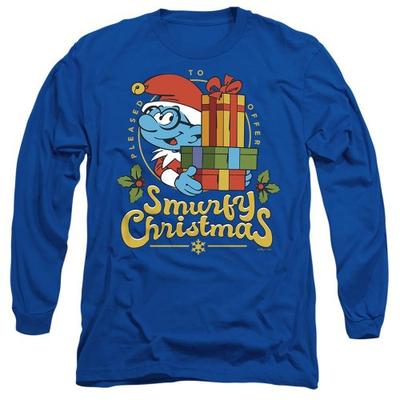 The Smurfs Unisex Adult Smurfy Christmas Brainy Smurf Long-Sleeved T-Shirt
